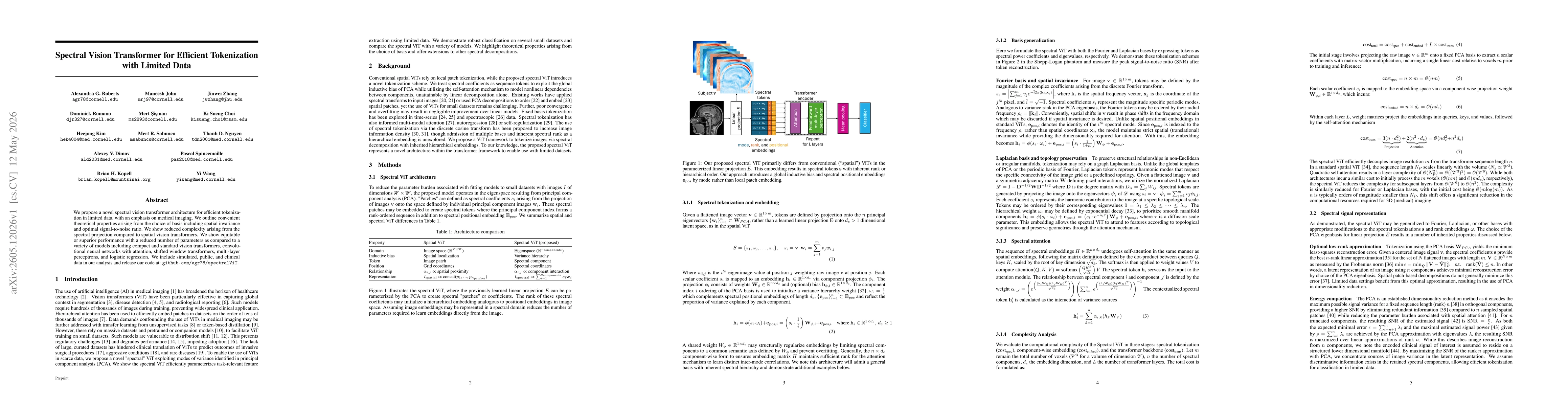 Thumbnail for Spectral Vision Transformer for Efficient Tokenization with Limited Data