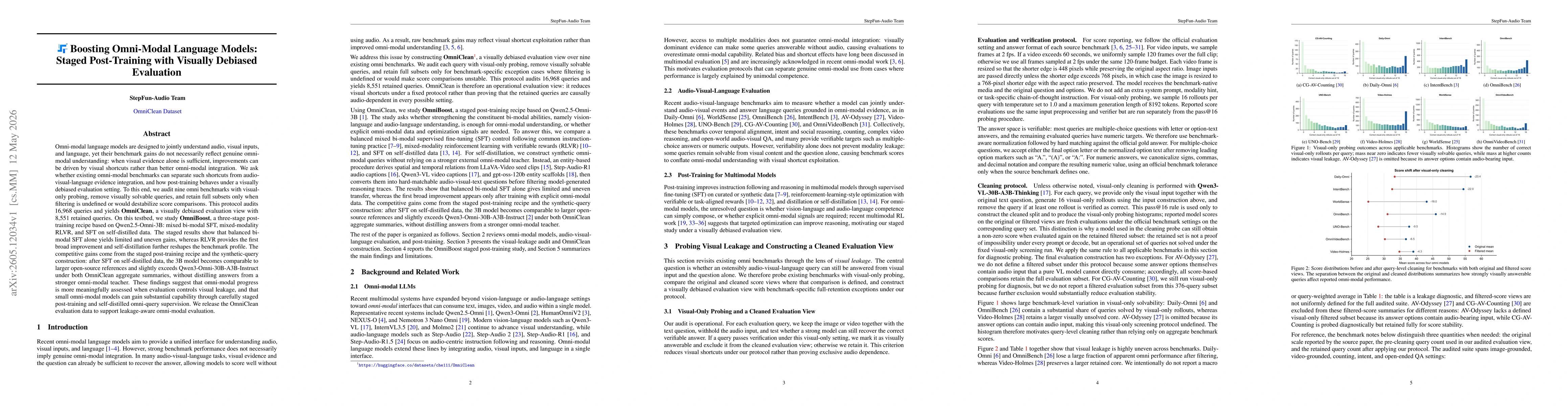 Thumbnail for Boosting Omni-Modal Language Models: Staged Post-Training with Visually Debiased Evaluation