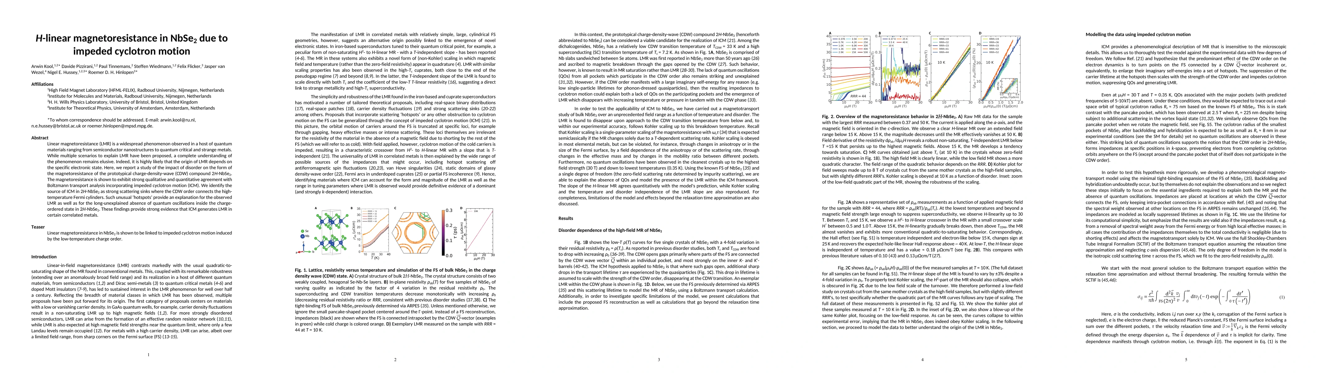 Thumbnail for $H$-linear magnetoresistance in NbSe$_2$ due to impeded cyclotron motion