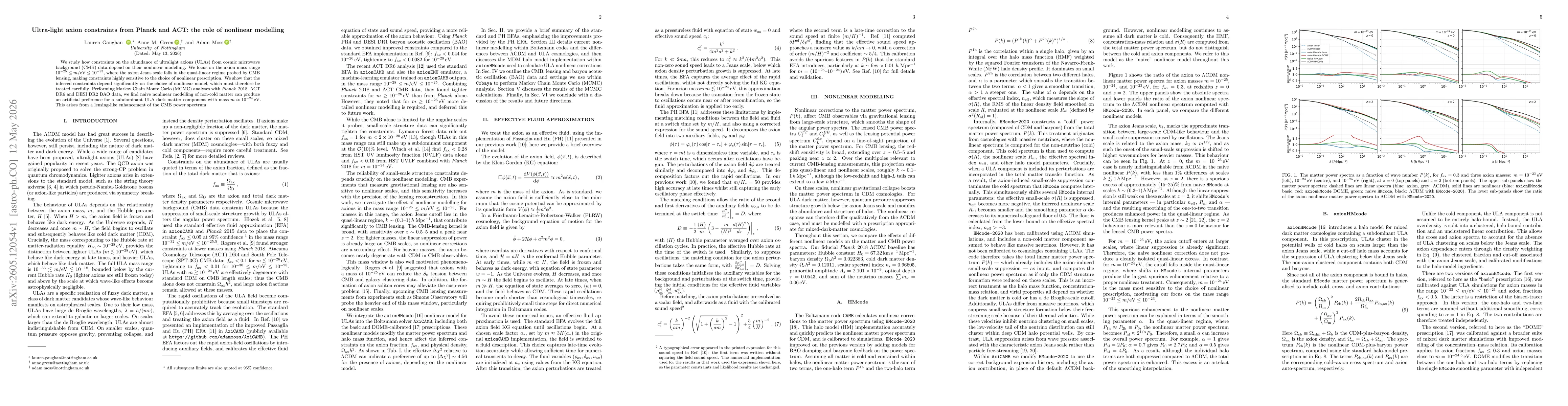 Thumbnail for Ultra-light axion constraints from Planck and ACT: the role of nonlinear modelling