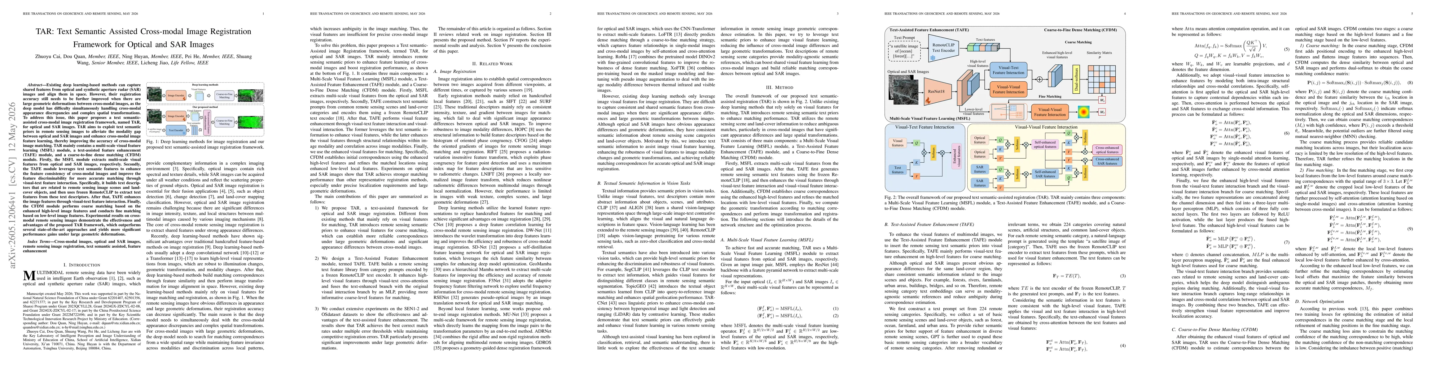 Thumbnail for TAR: Text Semantic Assisted Cross-modal Image Registration Framework for Optical and SAR Images