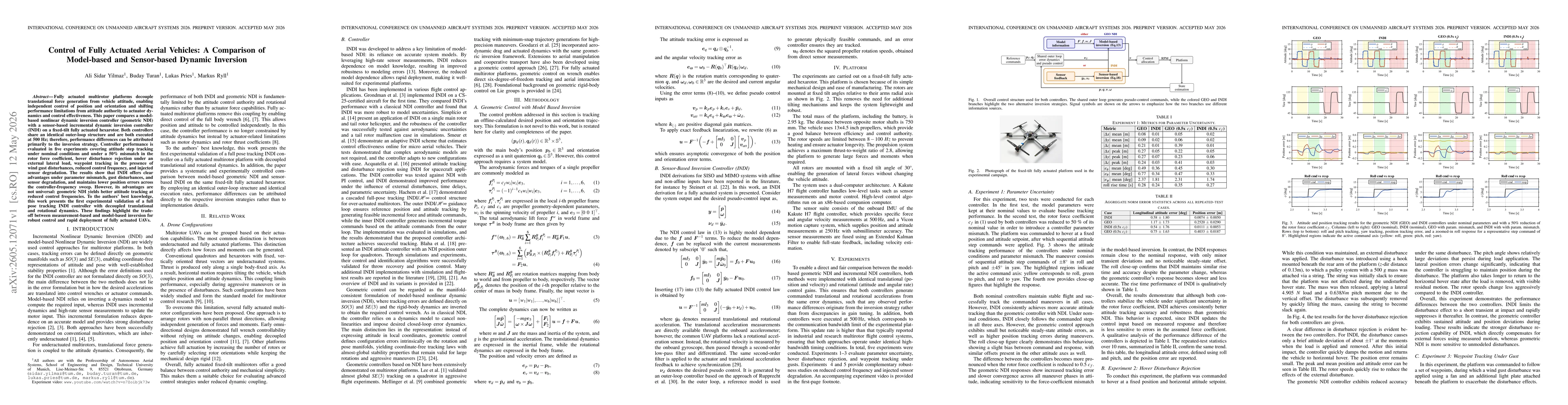 Thumbnail for Control of Fully Actuated Aerial Vehicles: A Comparison of Model-based and Sensor-based Dynamic Inversion