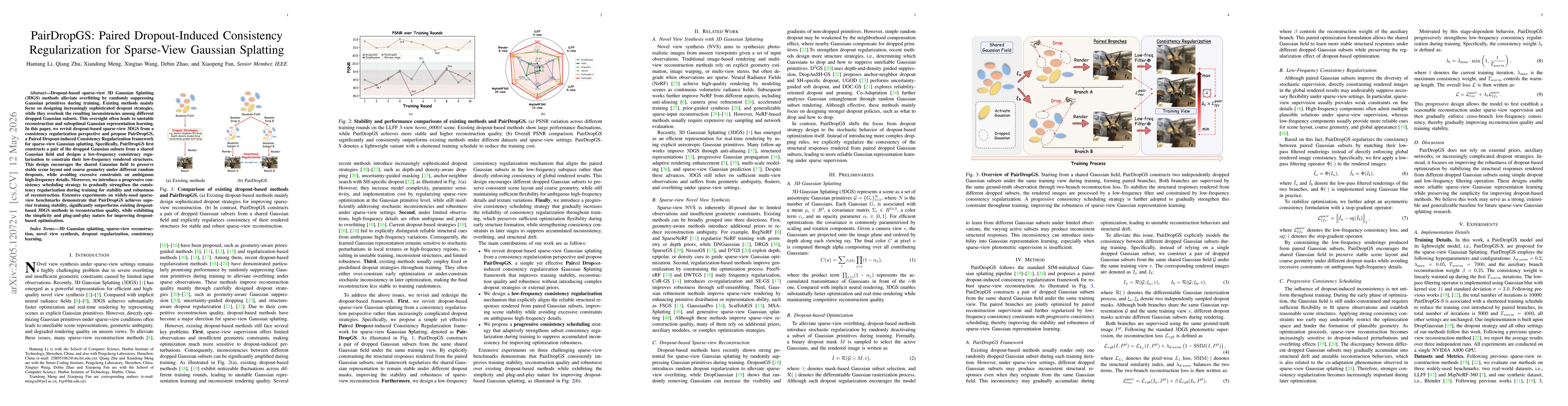 Thumbnail for PairDropGS: Paired Dropout-Induced Consistency Regularization for Sparse-View Gaussian Splatting