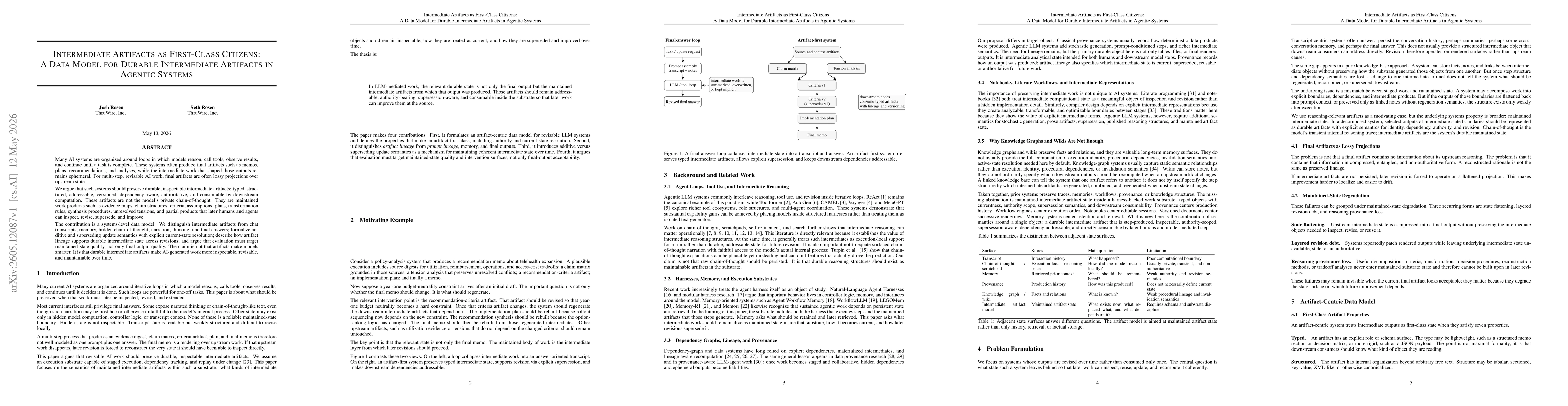 Thumbnail for Intermediate Artifacts as First-Class Citizens: A Data Model for Durable Intermediate Artifacts in Agentic Systems