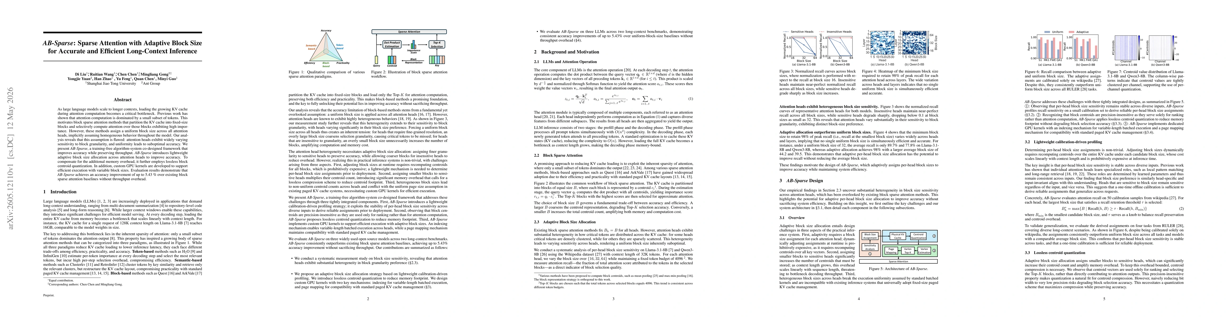 Thumbnail for AB-Sparse: Sparse Attention with Adaptive Block Size for Accurate and Efficient Long-Context Inference