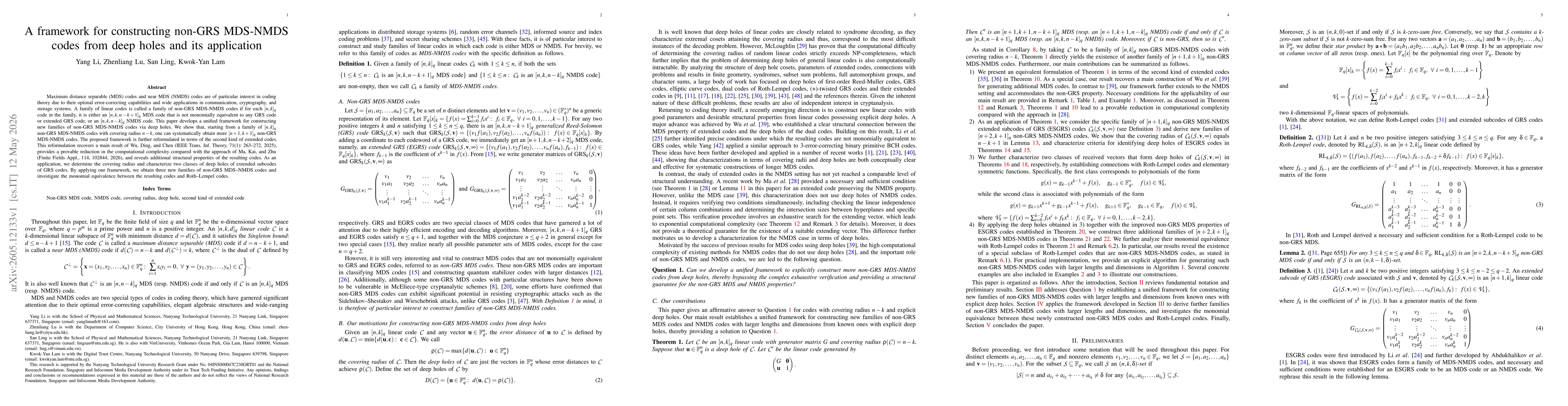 Thumbnail for A framework for constructing non-GRS MDS-NMDS codes from deep holes and its application