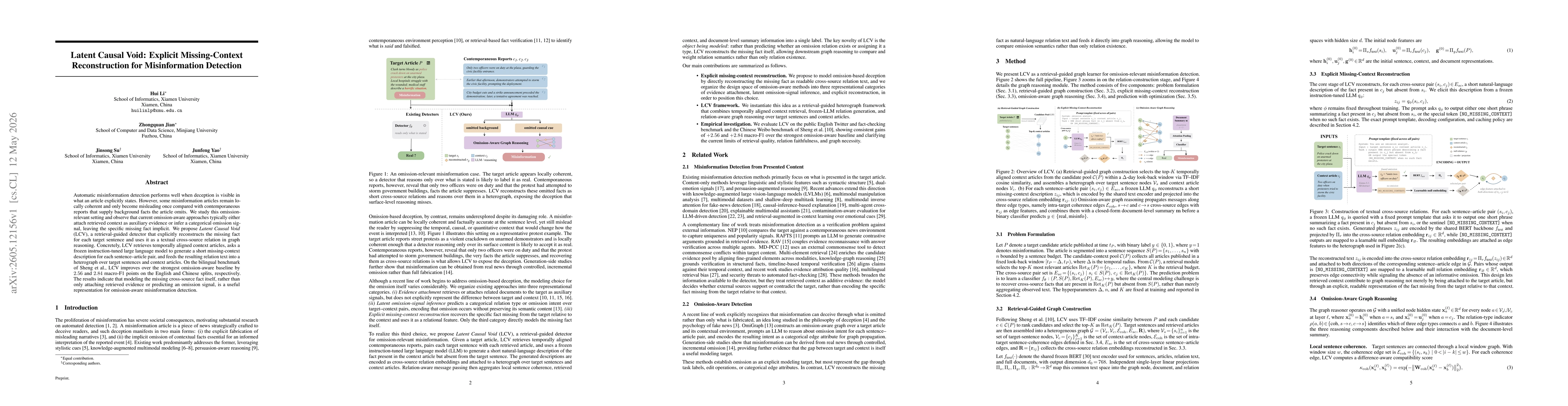 Thumbnail for Latent Causal Void: Explicit Missing-Context Reconstruction for Misinformation Detection
