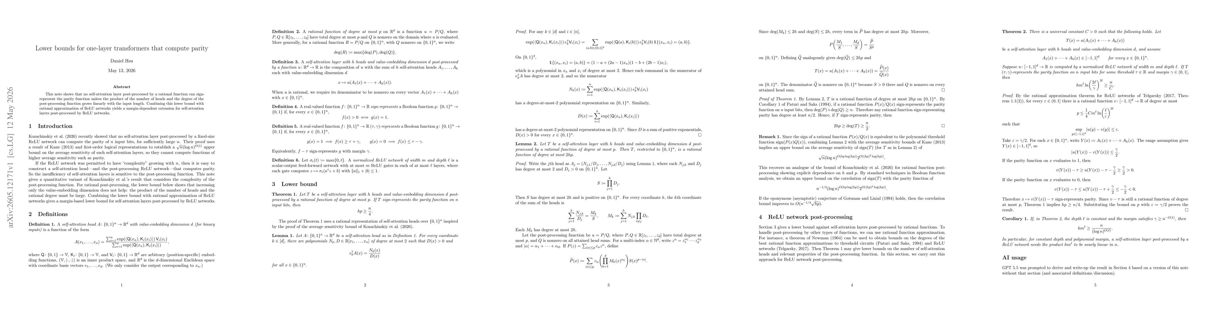 Thumbnail for Lower bounds for one-layer transformers that compute parity