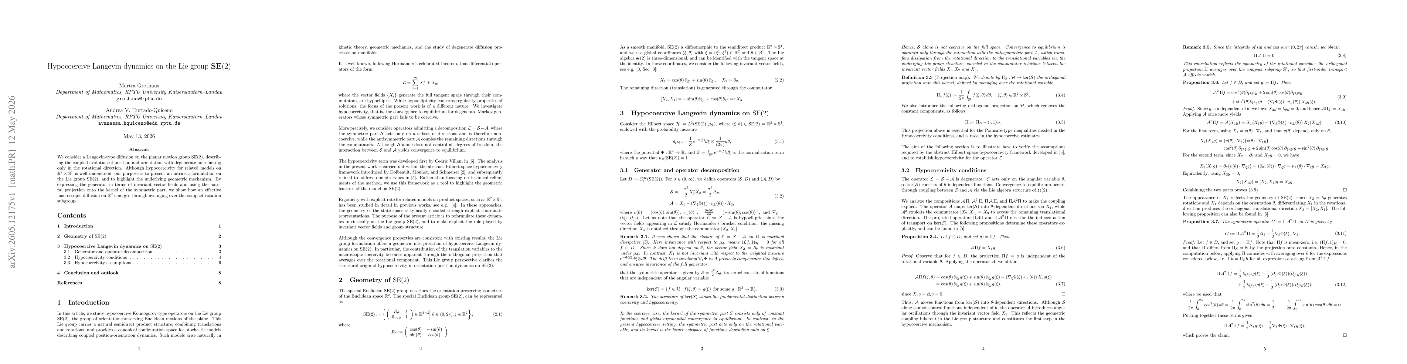 Thumbnail for Hypocoercive Langevin dynamics on the Lie group $\mathrm{SE}(2)$