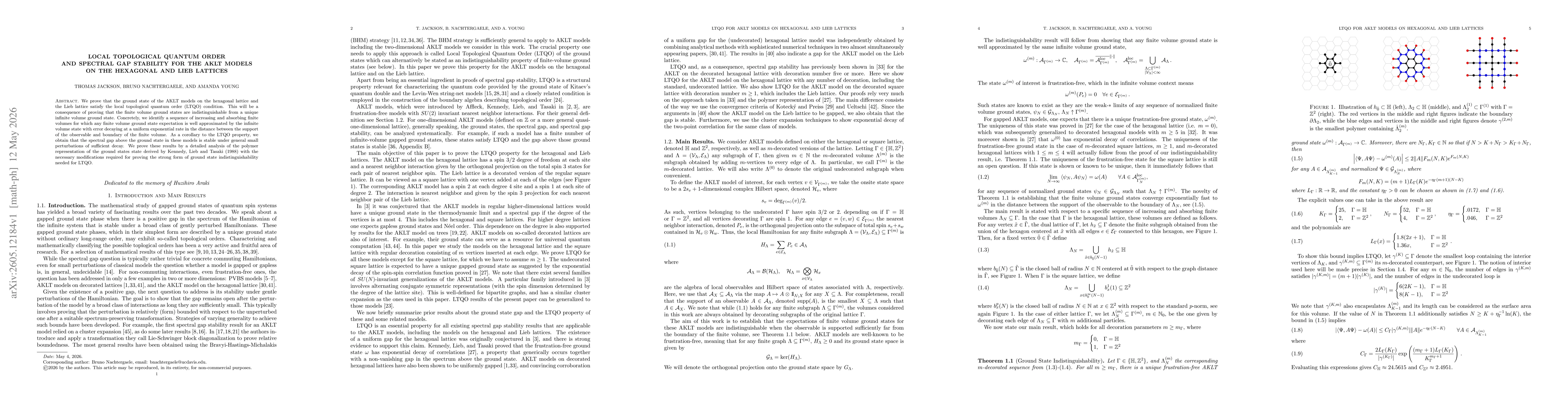 Thumbnail for Local Topological Quantum Order and Spectral Gap Stability for the AKLT Models on the Hexagonal and Lieb Lattices