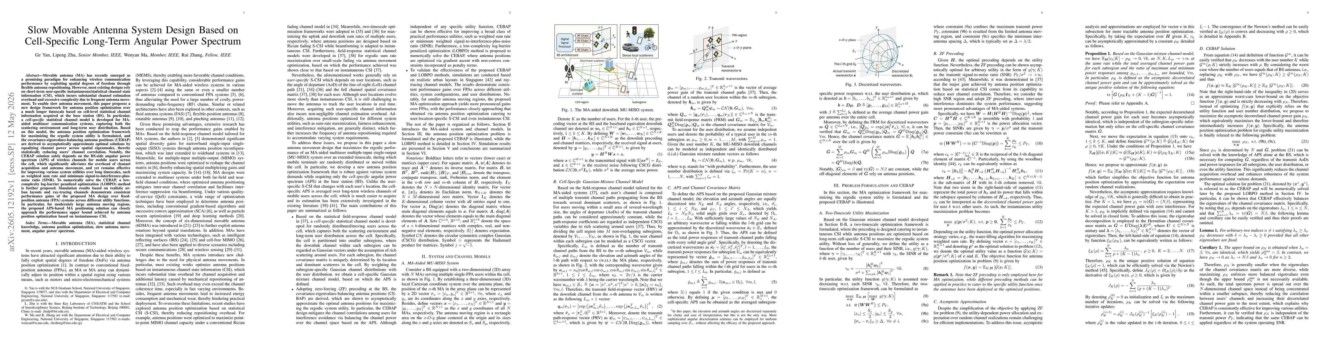 Thumbnail for Slow Movable Antenna System Design Based on Cell-Specific Long-Term Angular Power Spectrum