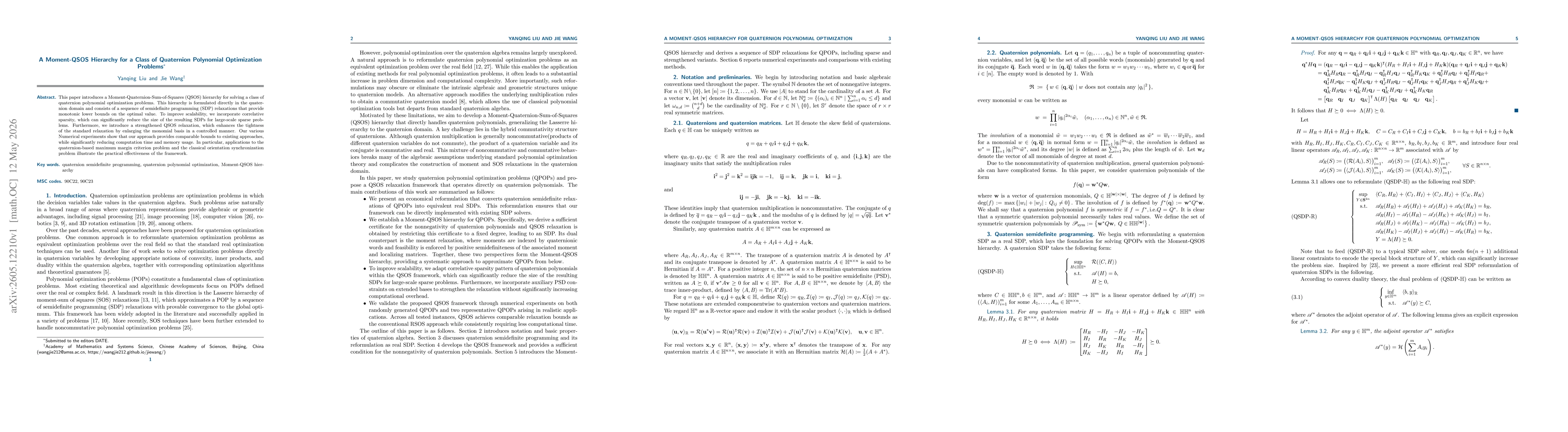 Thumbnail for A Moment-QSOS Hierarchy for a Class of Quaternion Polynomial Optimization Problems