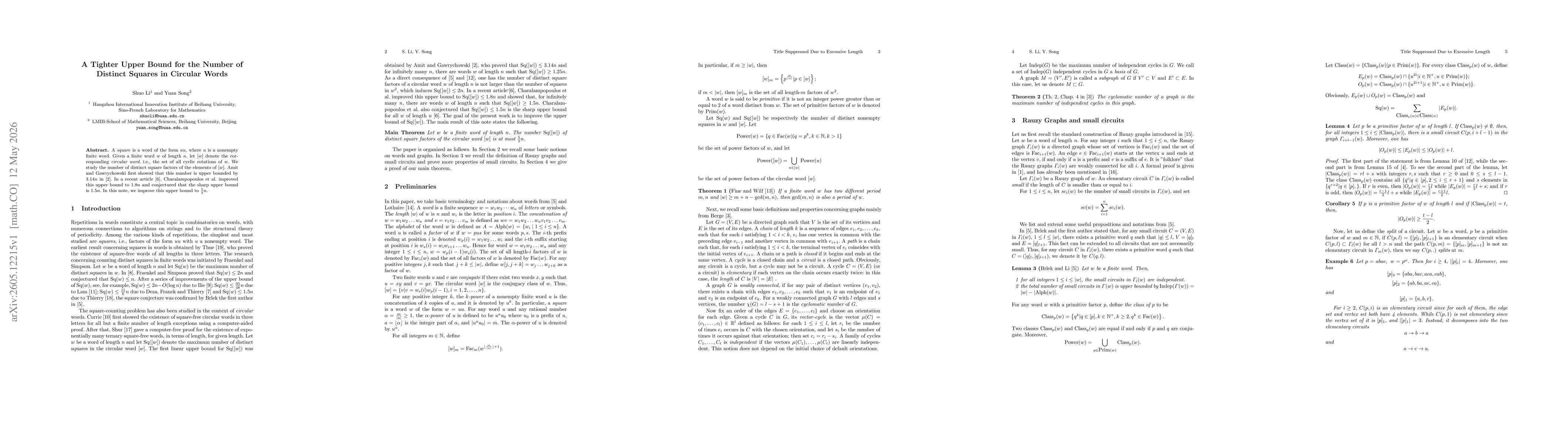 Thumbnail for A Tighter Upper Bound for the Number of Distinct Squares in Circular Words