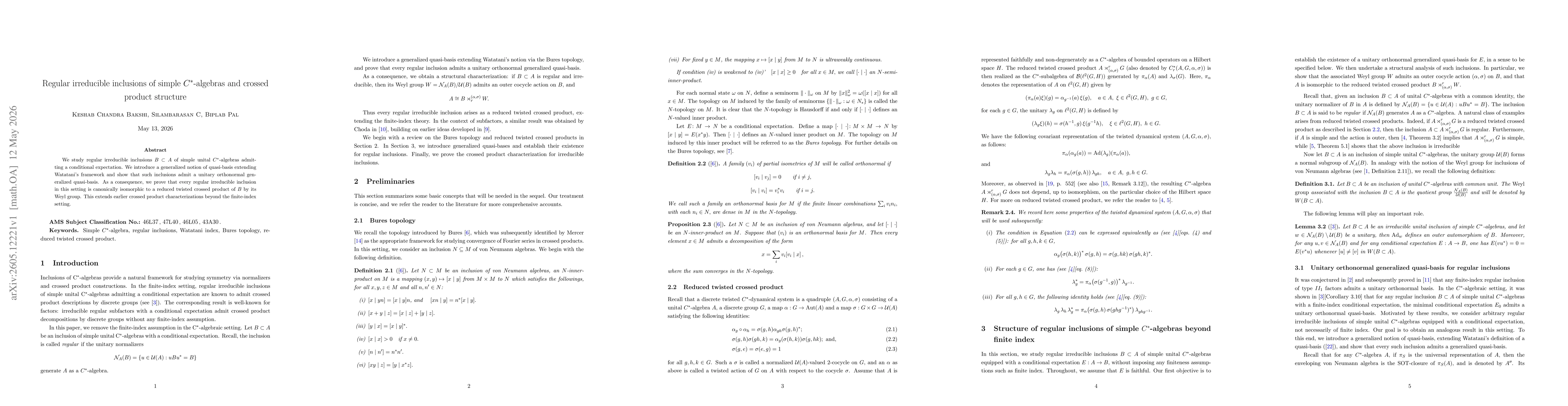 Thumbnail for Regular irreducible inclusions of simple $C^*$-algebras and crossed product structure