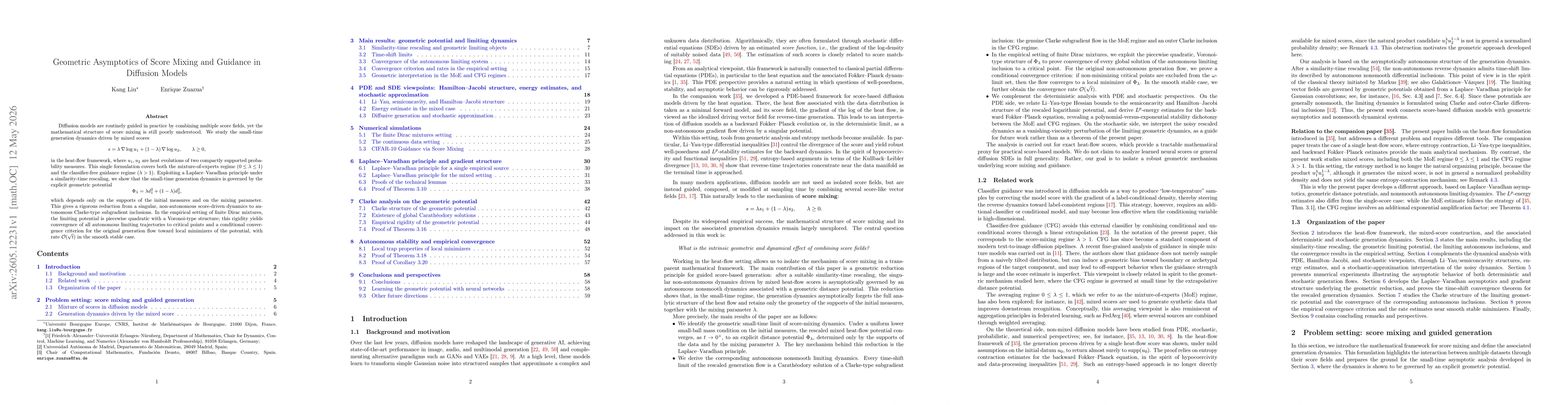 Thumbnail for Geometric Asymptotics of Score Mixing and Guidance in Diffusion Models