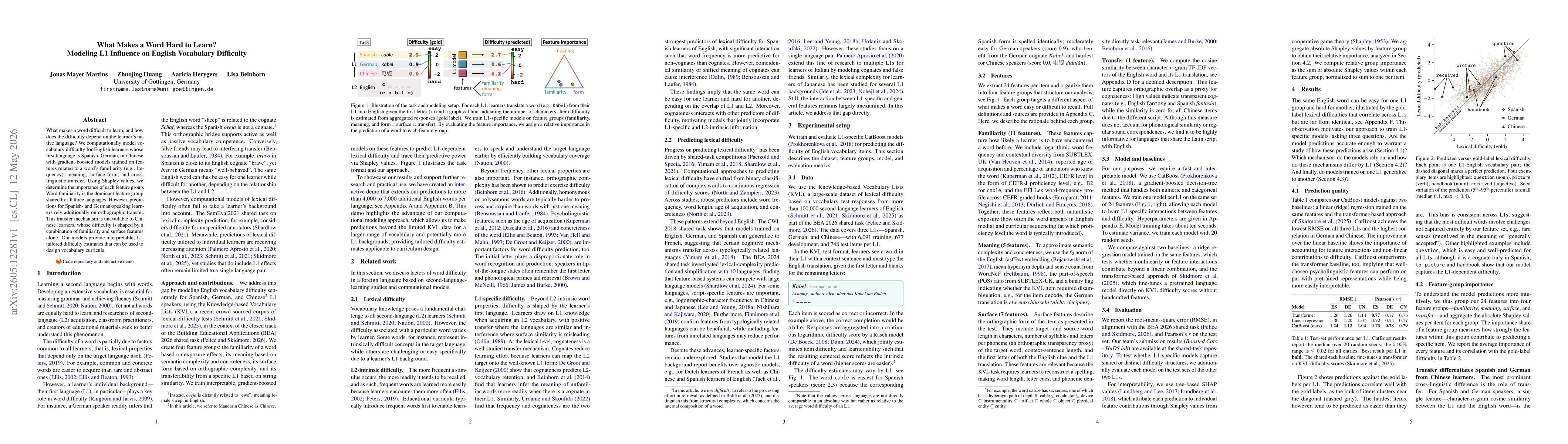 Thumbnail for What makes a word hard to learn? Modeling L1 influence on English vocabulary difficulty