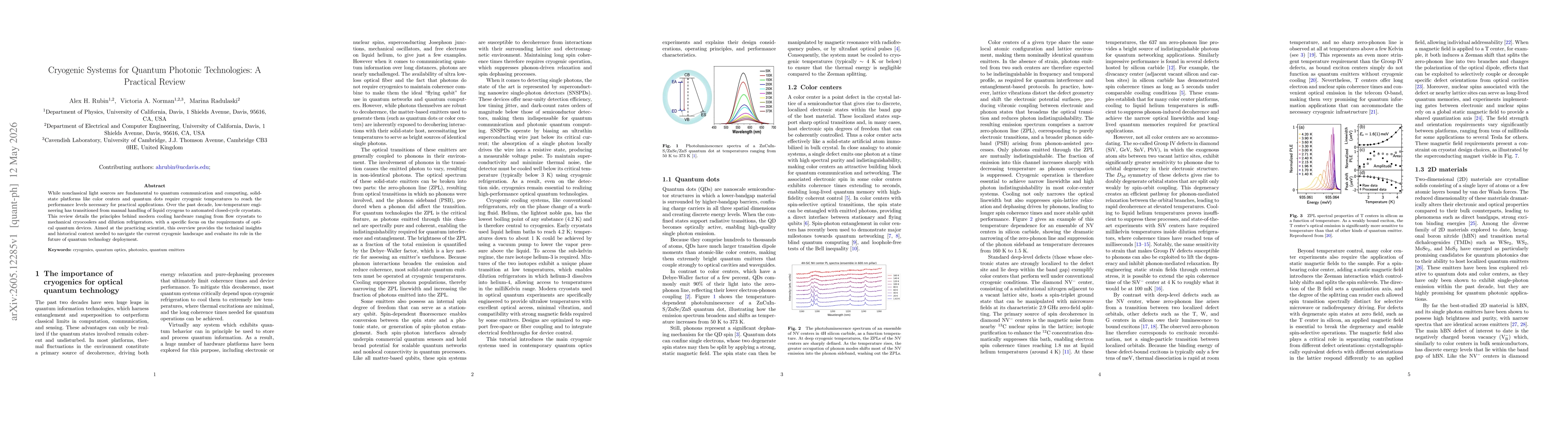 Thumbnail for Cryogenic Systems for Quantum Photonic Technologies: A Practical Review