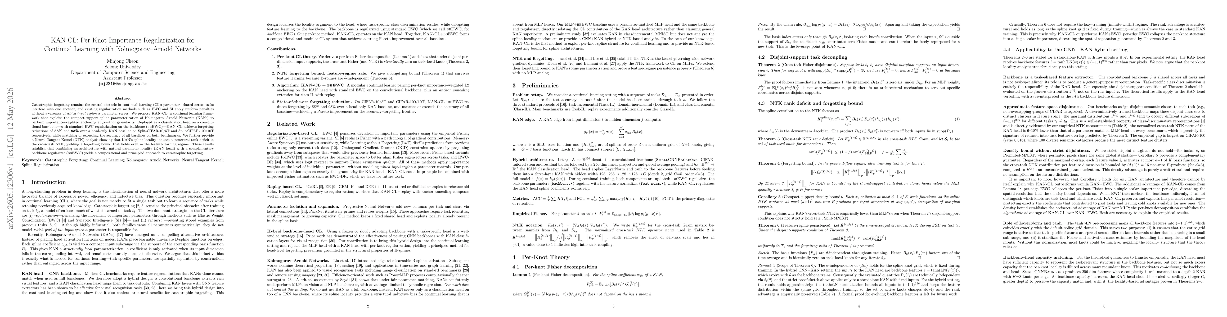 Thumbnail for KAN-CL: Per-Knot Importance Regularization for Continual Learning with Kolmogorov-Arnold Networks