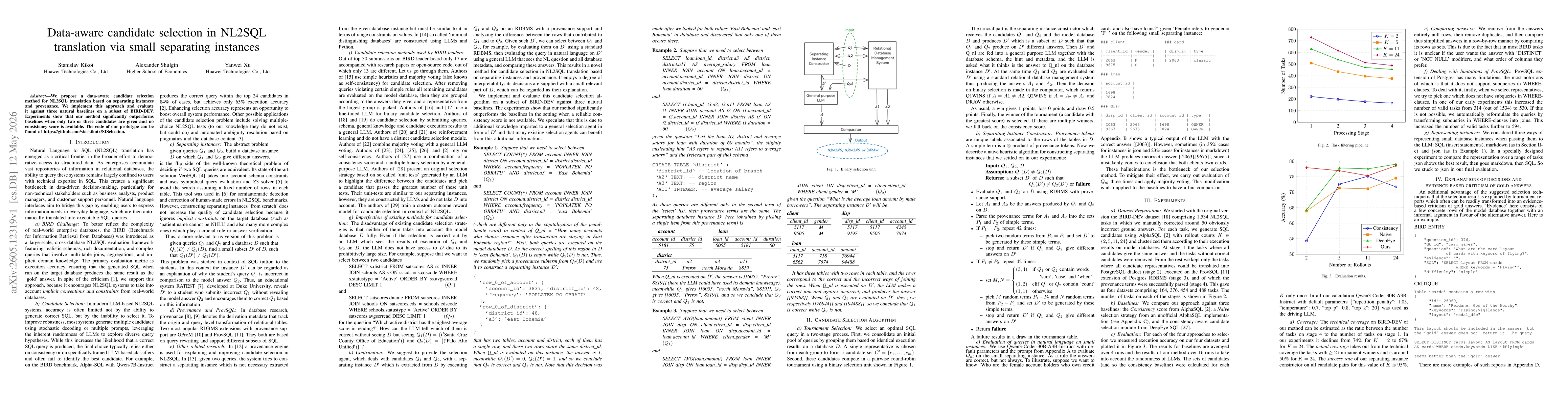 Thumbnail for Data-aware candidate selection in NL2SQL translation via small separating instances