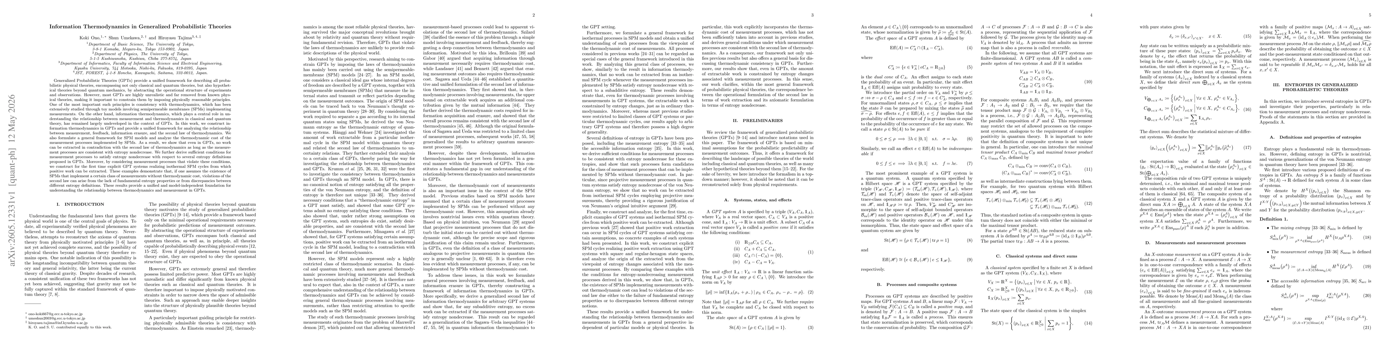 Thumbnail for Information Thermodynamics in Generalized Probabilistic Theories