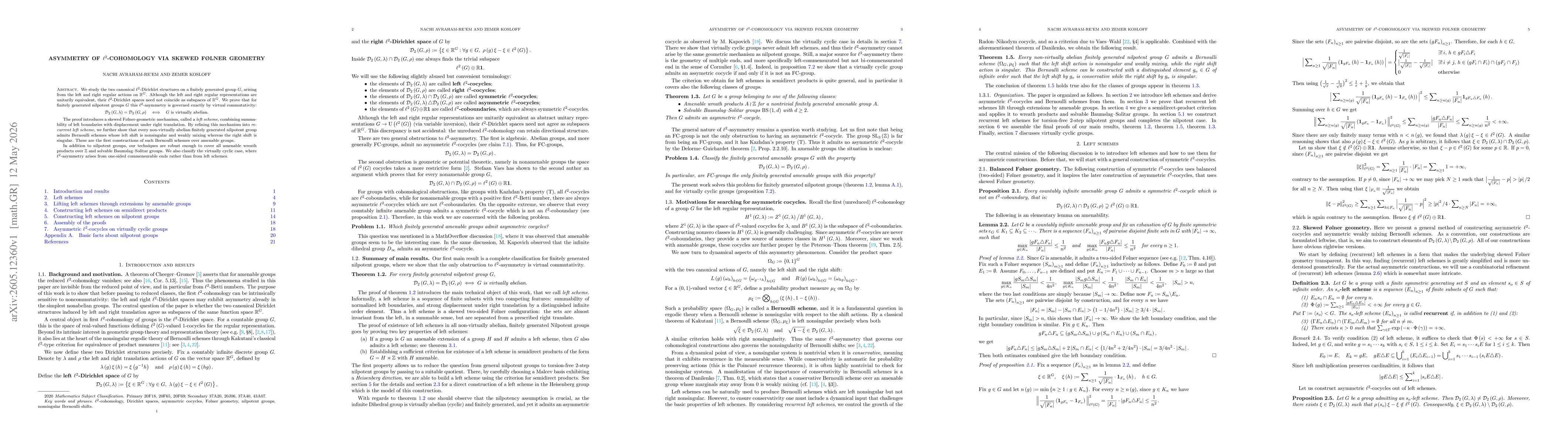 Thumbnail for Asymmetry of $\ell^{2}$-cohomology via skewed Følner geometry