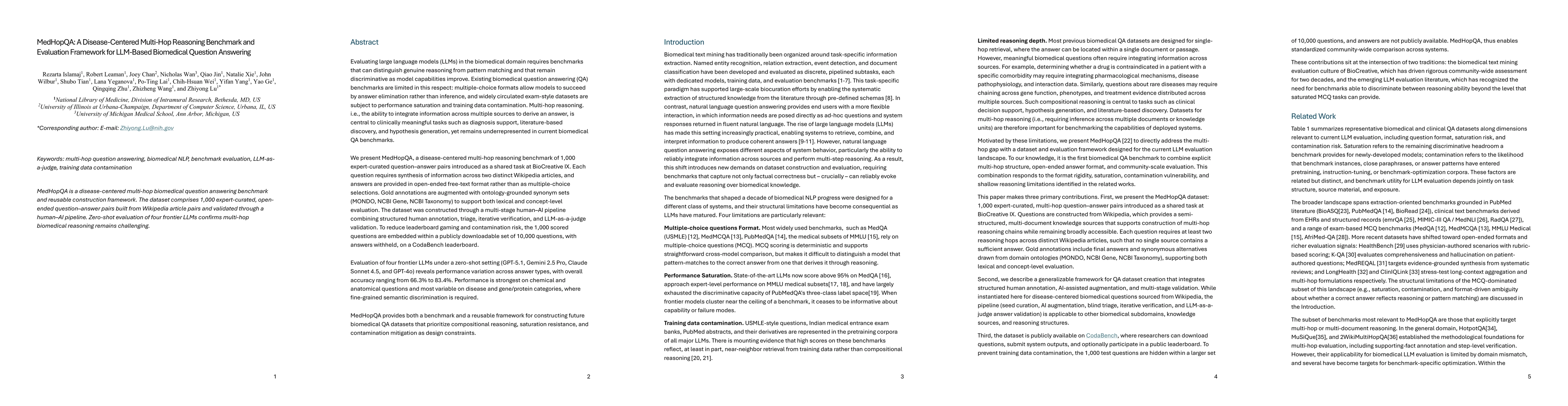 Thumbnail for MedHopQA: A Disease-Centered Multi-Hop Reasoning Benchmark and Evaluation Framework for LLM-Based Biomedical Question Answering