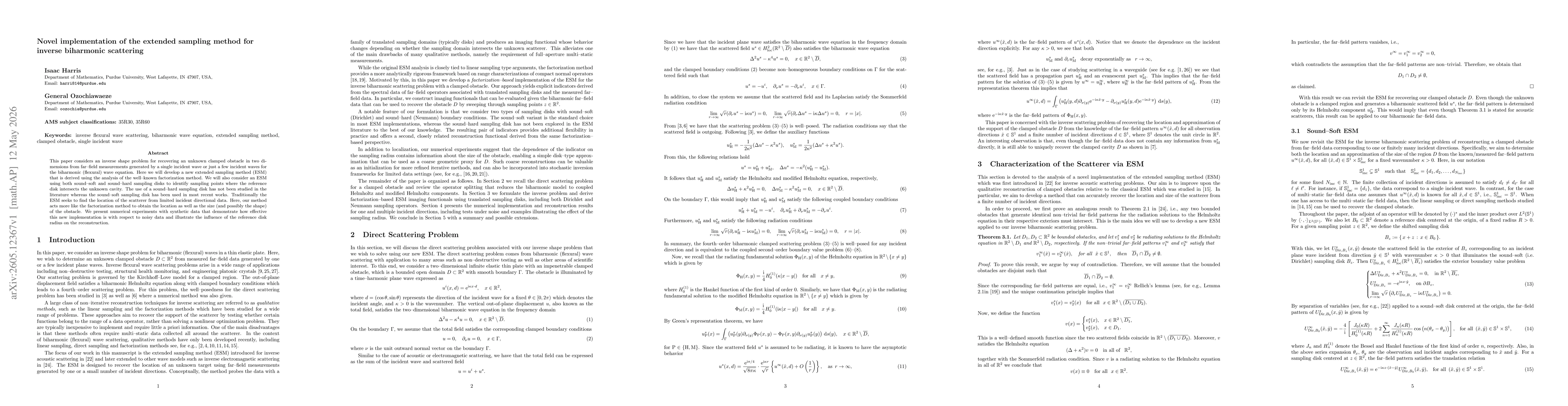 Thumbnail for Novel implementation of the extended sampling method for inverse biharmonic scattering