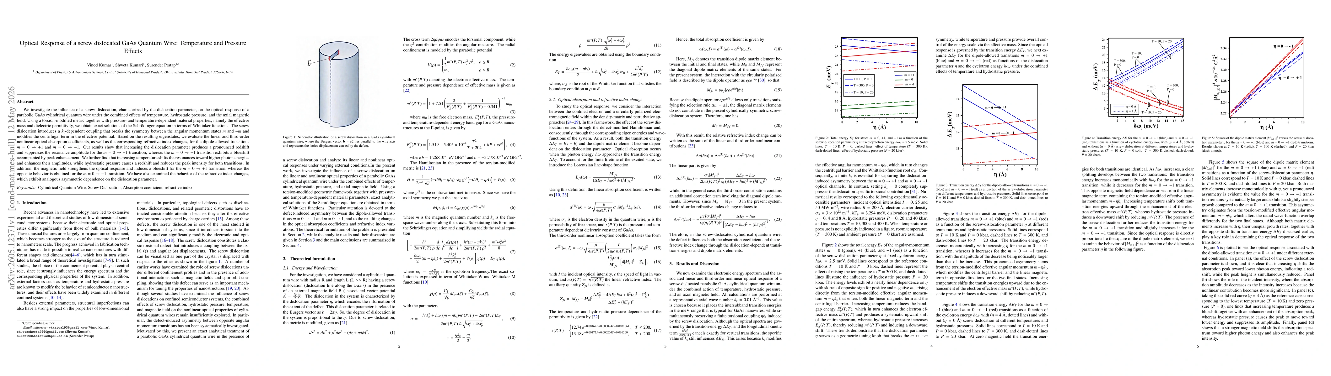 Thumbnail for Optical Response of a screw dislocated GaAs Quantum Wire: Temperature and Pressure Effects