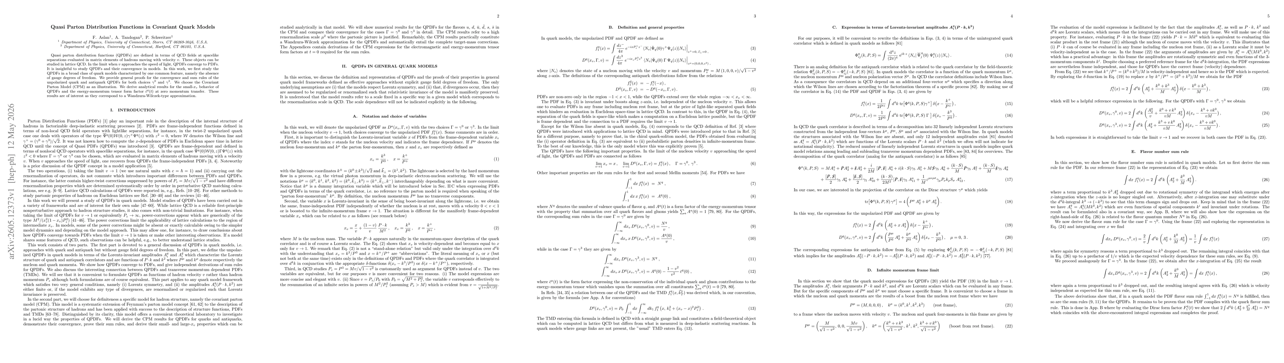 Thumbnail for Quasi Parton Distribution Functions in Covariant Quark Models