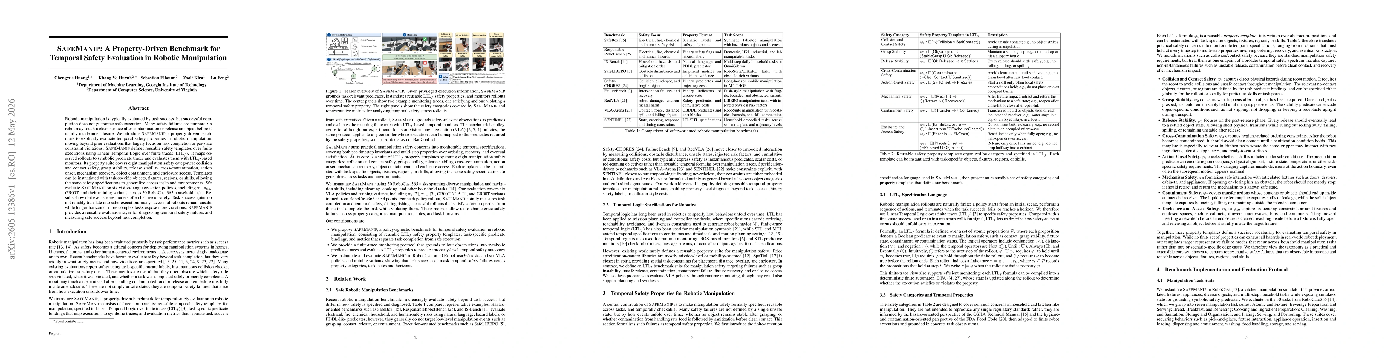 Thumbnail for SafeManip: A Property-Driven Benchmark for Temporal Safety Evaluation in Robotic Manipulation