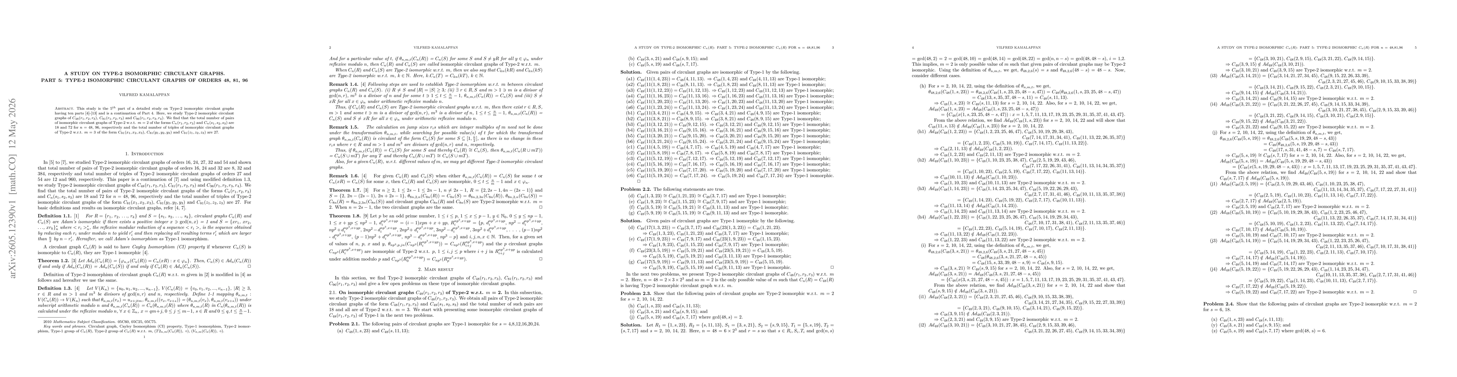 Thumbnail for A study on Type-2 isomorphic circulant graphs. Part 5: Type-2 isomorphic circulant graphs of orders 48, 81, 96