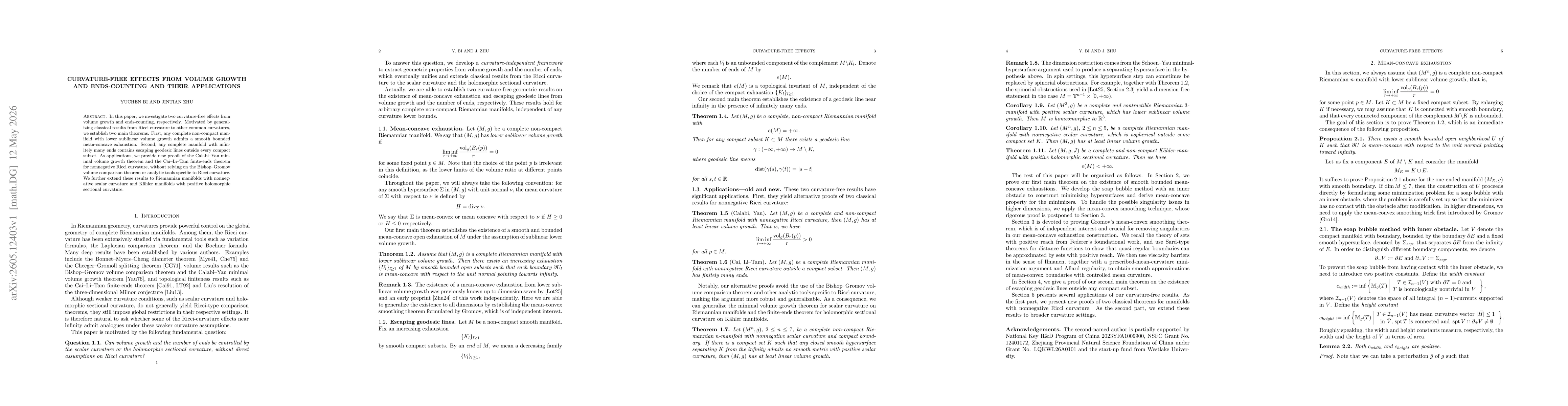 Thumbnail for Curvature-free effects from volume growth and ends-counting and their applications