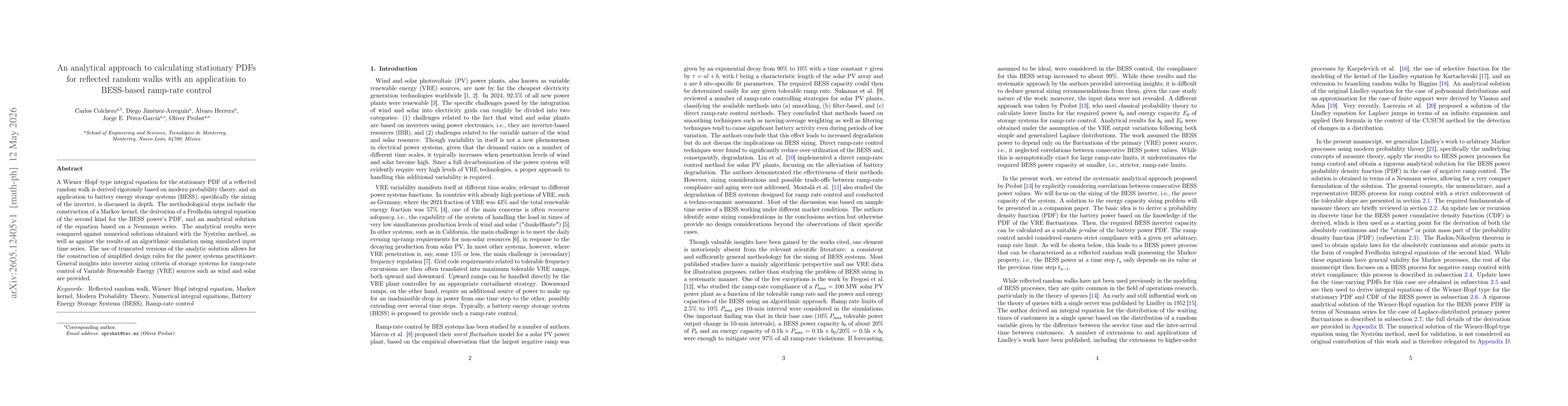 Thumbnail for An analytical approach to calculating stationary PDFs for reflected random walks with an application to BESS-based ramp-rate control