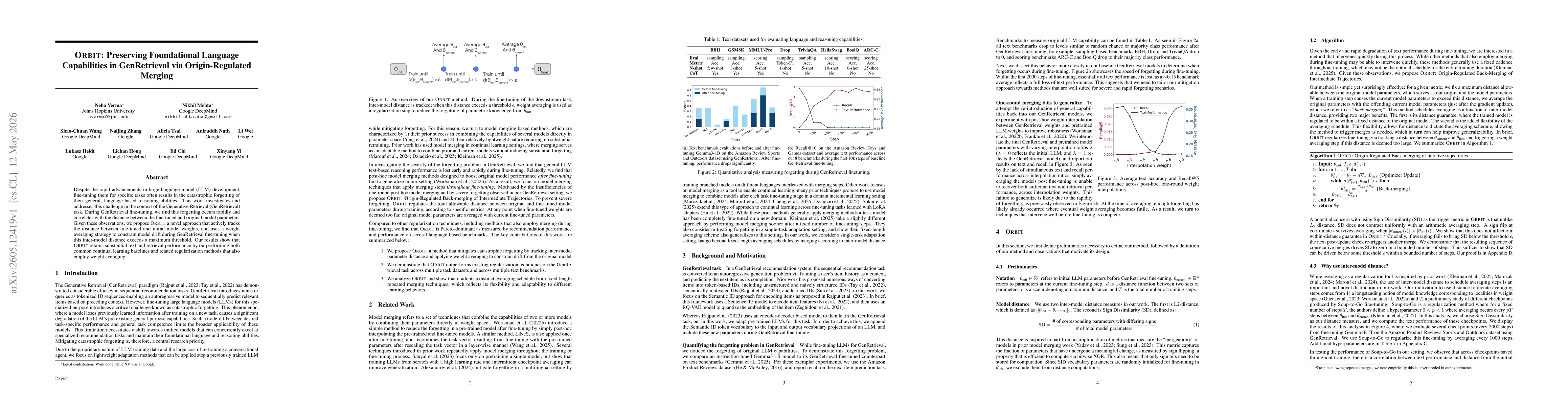 Thumbnail for ORBIT: Preserving Foundational Language Capabilities in GenRetrieval via Origin-Regulated Merging