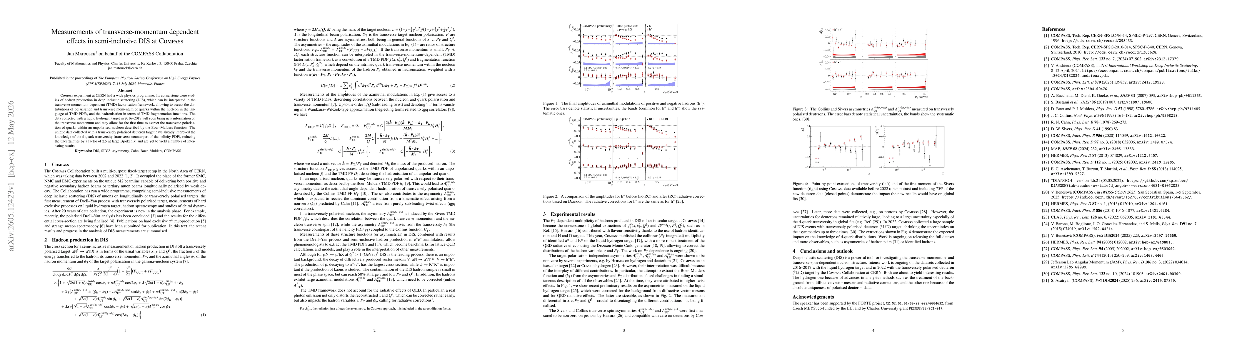 Thumbnail for Measurements of transverse-momentum dependent effects in semi-inclusive DIS at COMPASS