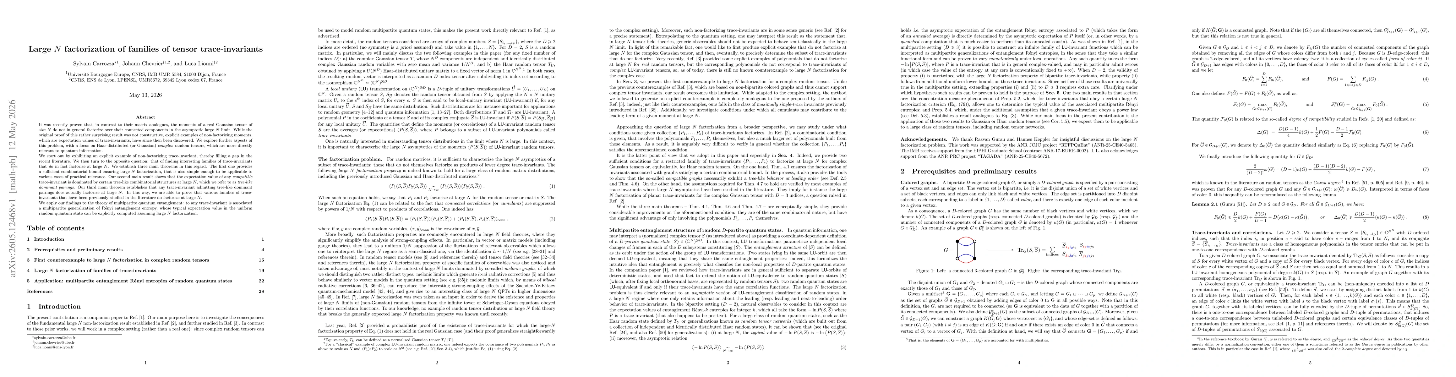 Thumbnail for Large $N$ factorization of families of tensor trace-invariants