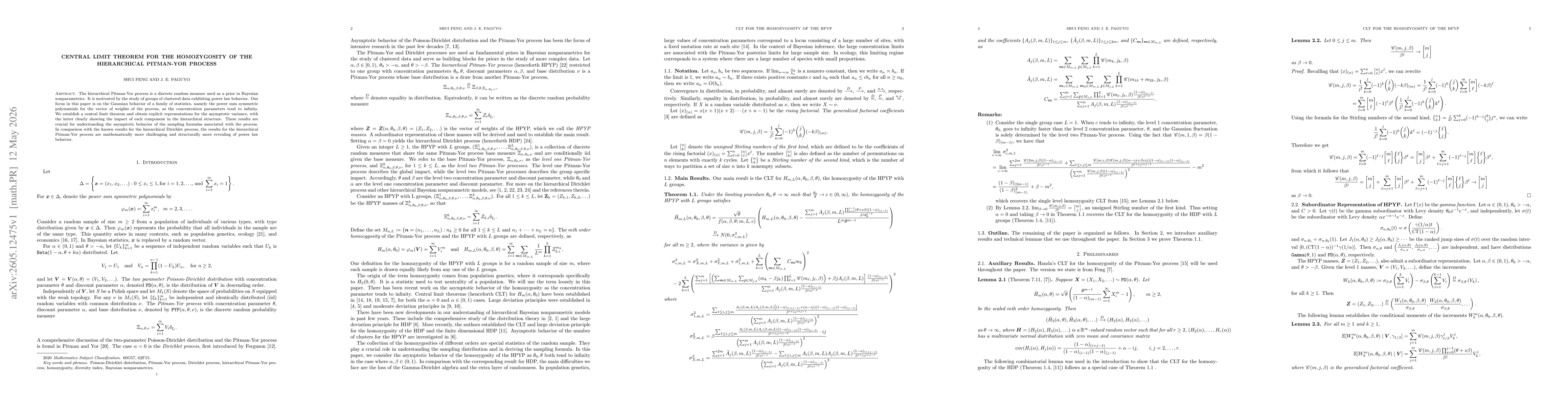 Thumbnail for Central limit theorem for the homozygosity of the hierarchical Pitman-Yor process