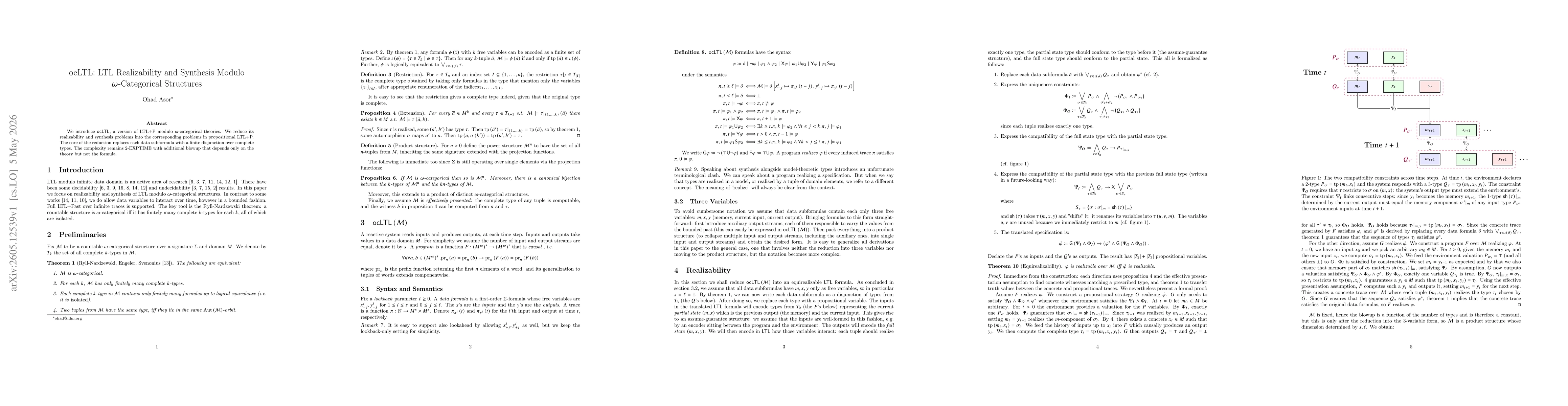 Thumbnail for ocLTL: LTL Realizability and Synthesis Modulo ω-Categorical Structures