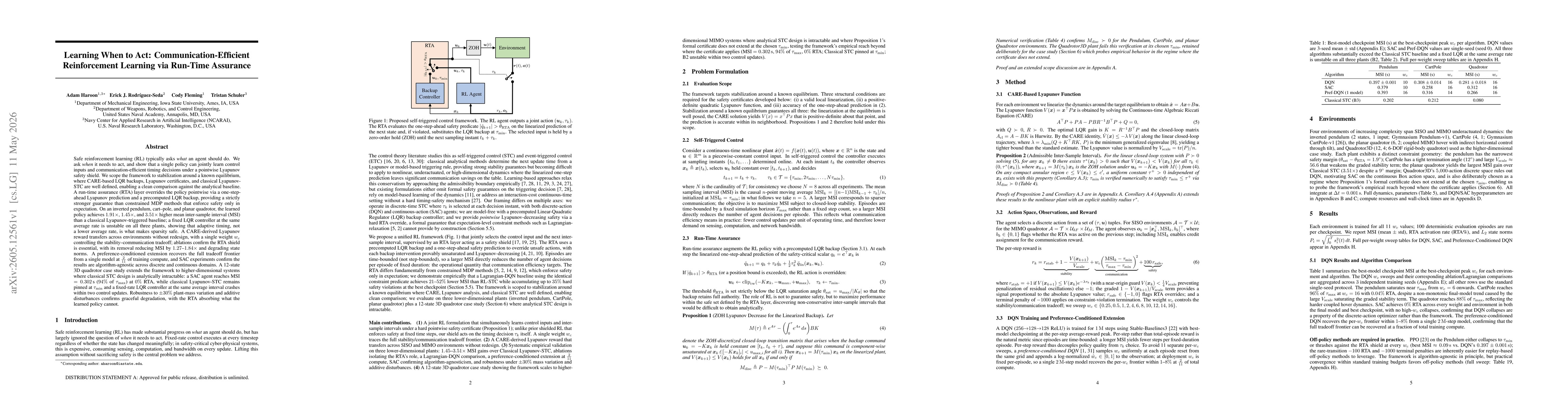 Thumbnail for Learning When to Act: Communication-Efficient Reinforcement Learning via Run-Time Assurance
