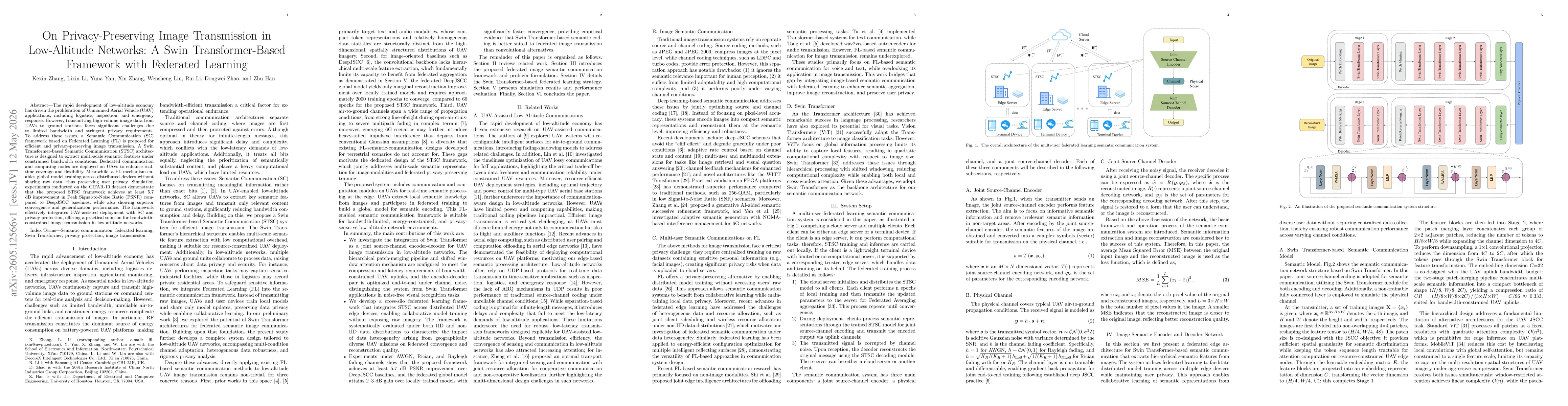 Thumbnail for On Privacy-Preserving Image Transmission in Low-Altitude Networks: A Swin Transformer-Based Framework with Federated Learning