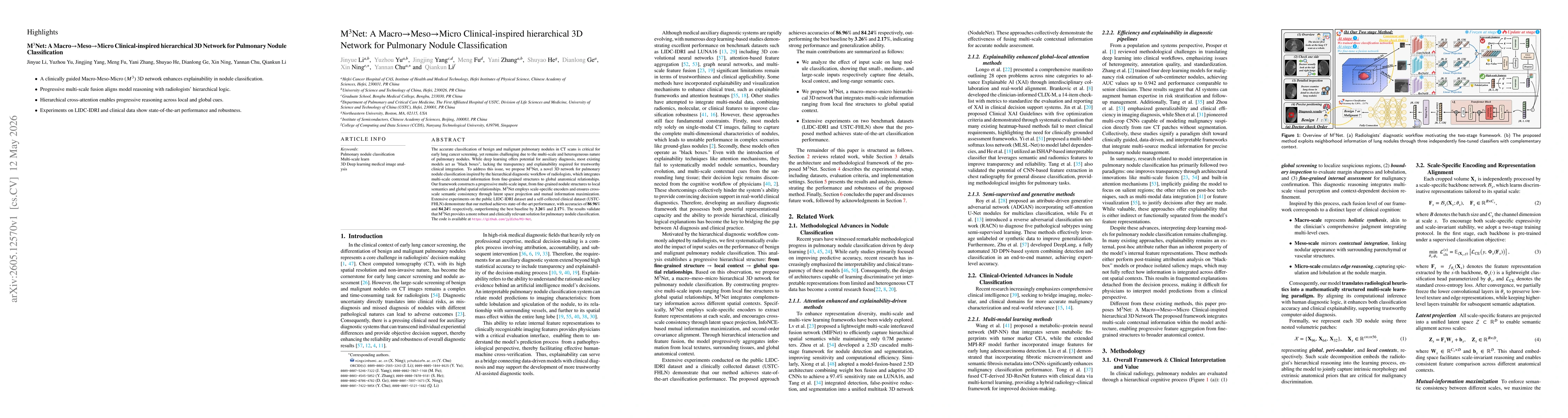 Thumbnail for M3Net: A Macro-to-Meso-to-Micro Clinical-inspired Hierarchical 3D Network for Pulmonary Nodule Classification
