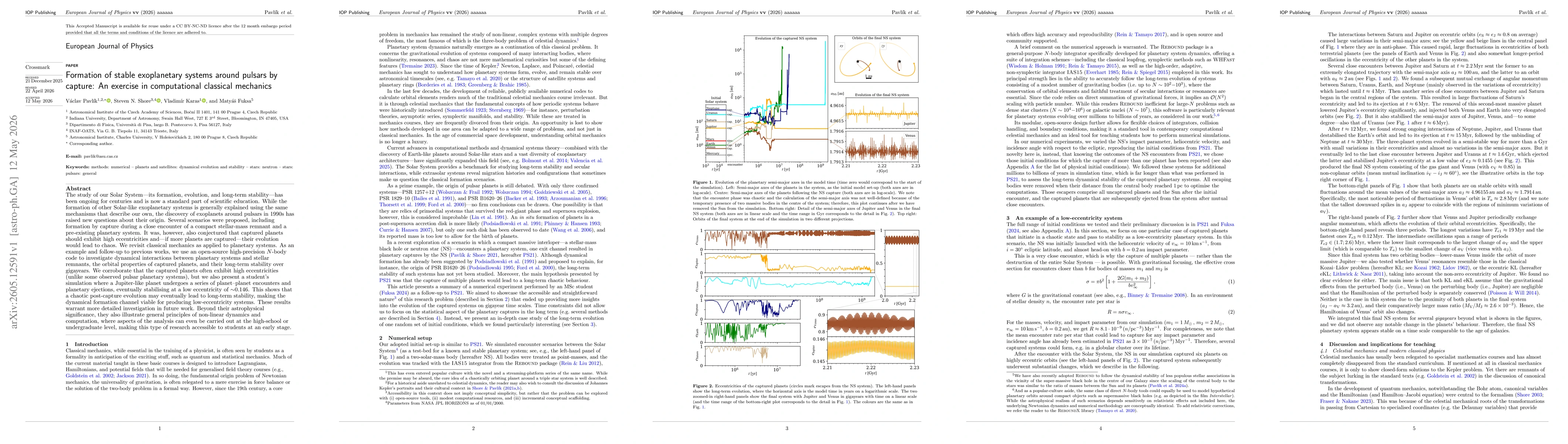 Thumbnail for Formation of stable exoplanetary systems around pulsars by capture: An exercise in computational classical mechanics