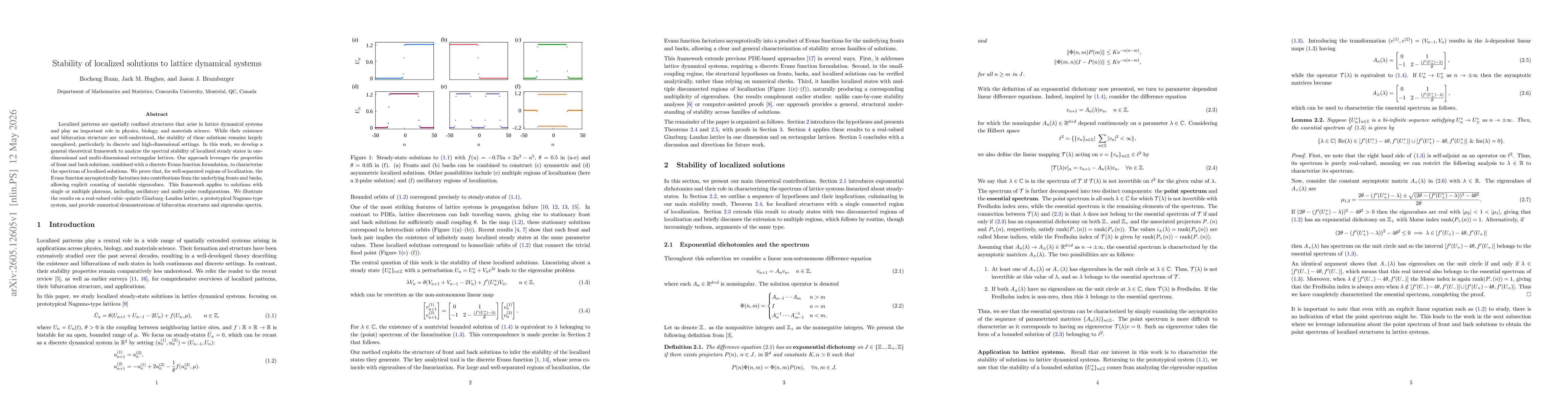 Thumbnail for Stability of localized solutions to lattice dynamical systems