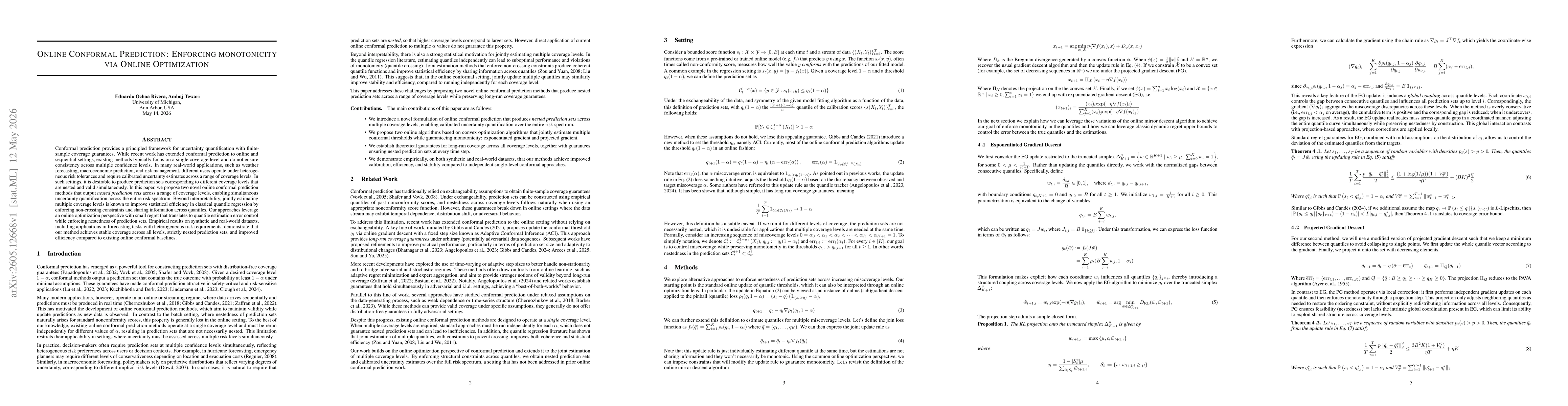 Thumbnail for Online Conformal Prediction: Enforcing monotonicity via Online Optimization