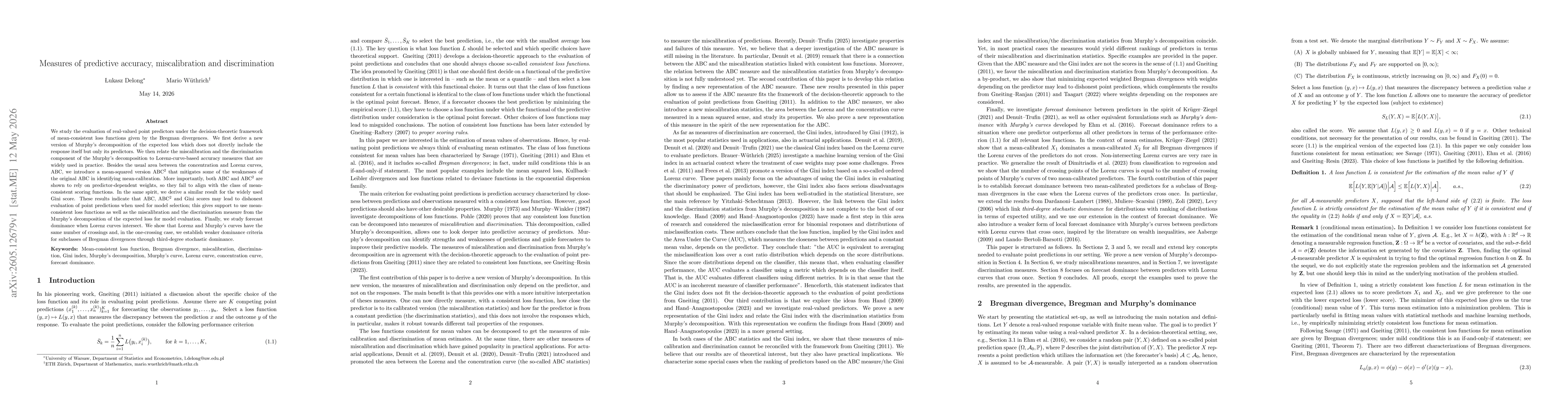 Thumbnail for Measures of predictive accuracy, miscalibration and discrimination