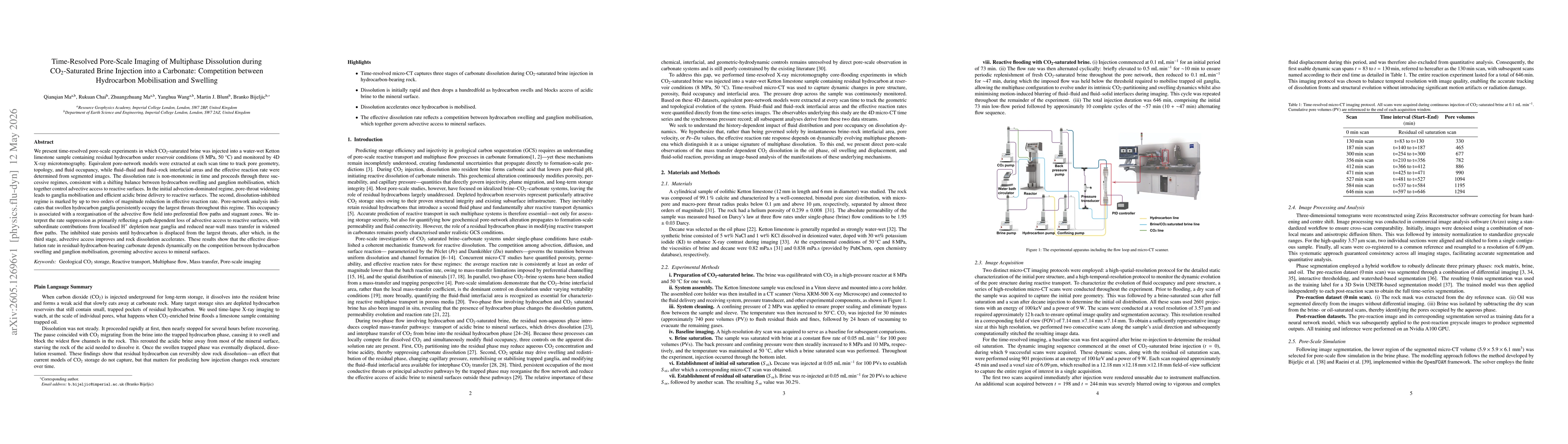 Thumbnail for Time-Resolved Pore-Scale Imaging of Multiphase Dissolution during CO2-Saturated Brine Injection into a Carbonate: Competition between Hydrocarbon Mobilisation and Swelling