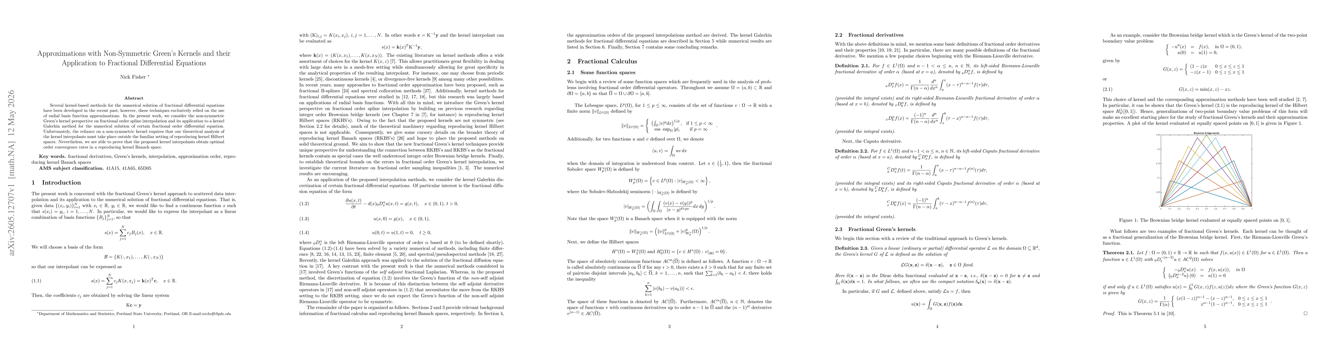 Thumbnail for Approximations with Non-Symmetric Green's Kernels and their Application to Fractional Differential Equations