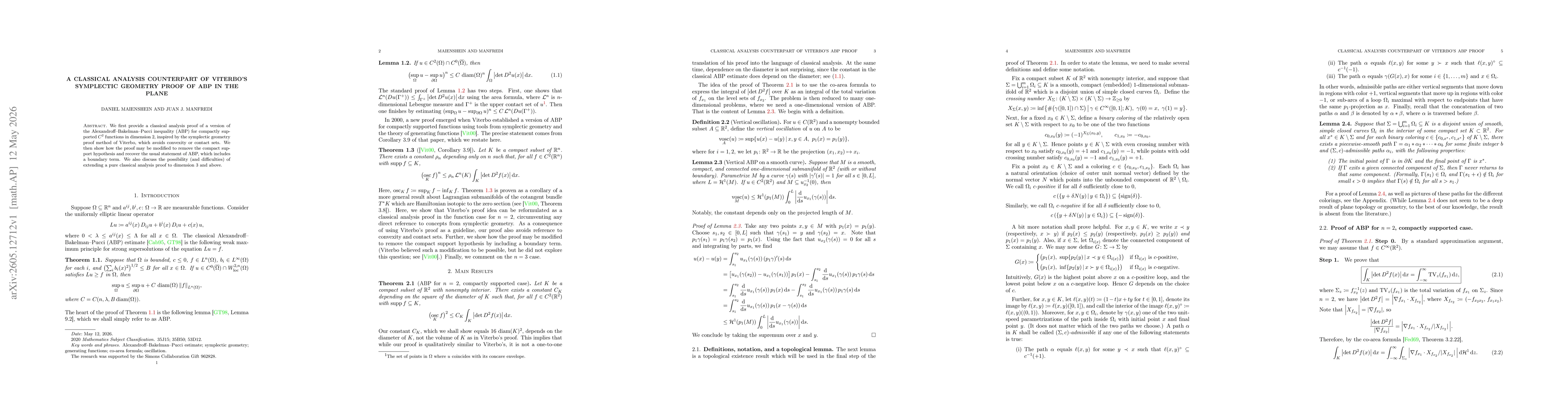 Thumbnail for A Classical Analysis Counterpart of Viterbo's Symplectic Geometry Proof of ABP in the Plane