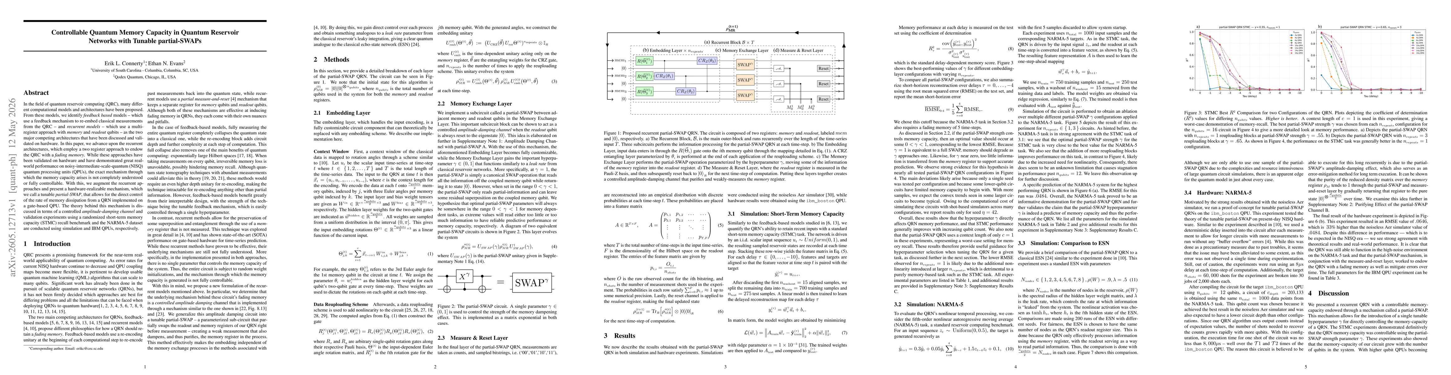 Thumbnail for Controllable Quantum Memory Capacity in Quantum Reservoir Networks with Tunable partial-SWAPs