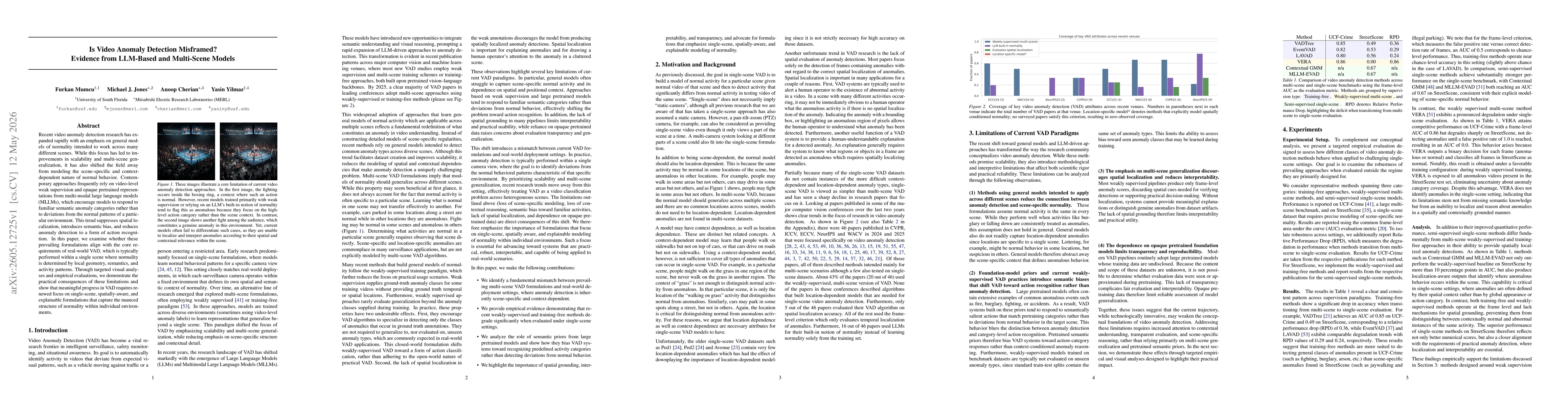 Thumbnail for Is Video Anomaly Detection Misframed? Evidence from LLM-Based and Multi-Scene Models